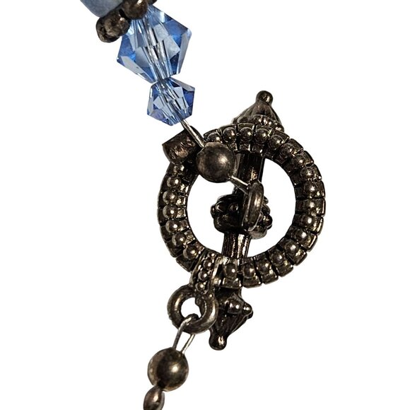 Vintage Blue Crystal Beaded Bracelet Toggle Clasp Retro Fashion Jewelry Women - Picture 2 of 4